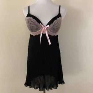 Black Baby Doll Pleated Chiffon Underwire XL